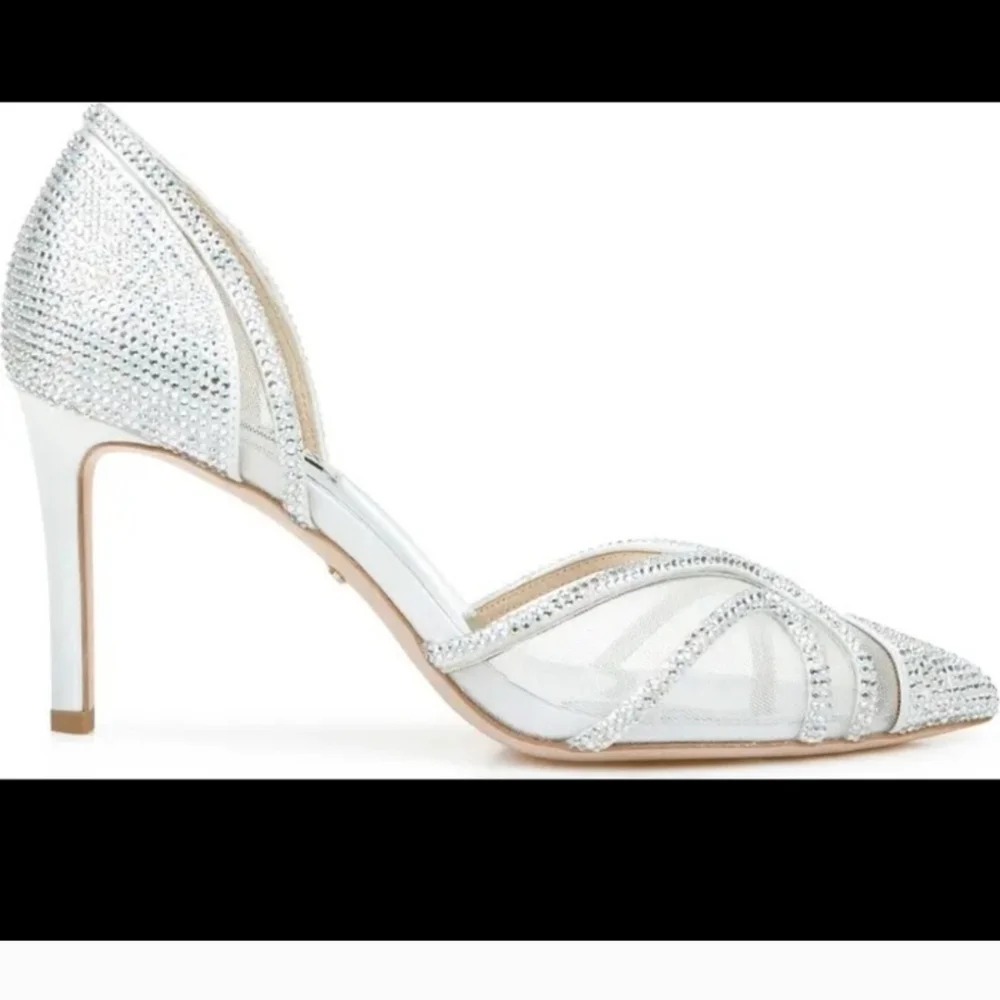 Badgley Mischka Haze Slip-On Silver Crystal Pointed Toe Pumps Heels Size 10